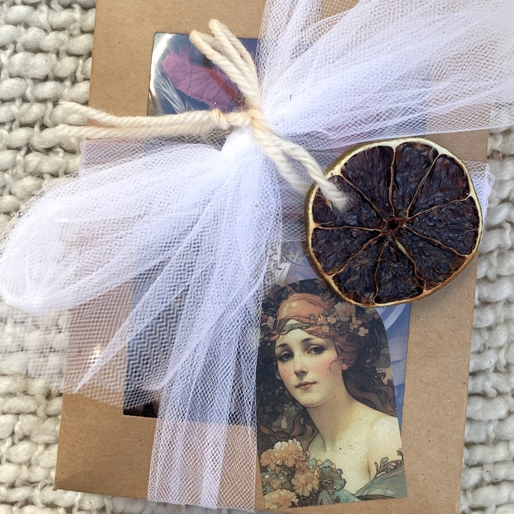 Vintage Handmade Wrapped Gift of Organic Honey Citrus Ornaments and Vintage